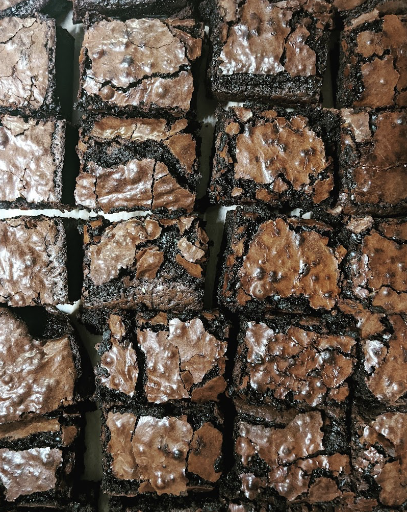 Homemade brownies, freshly baked